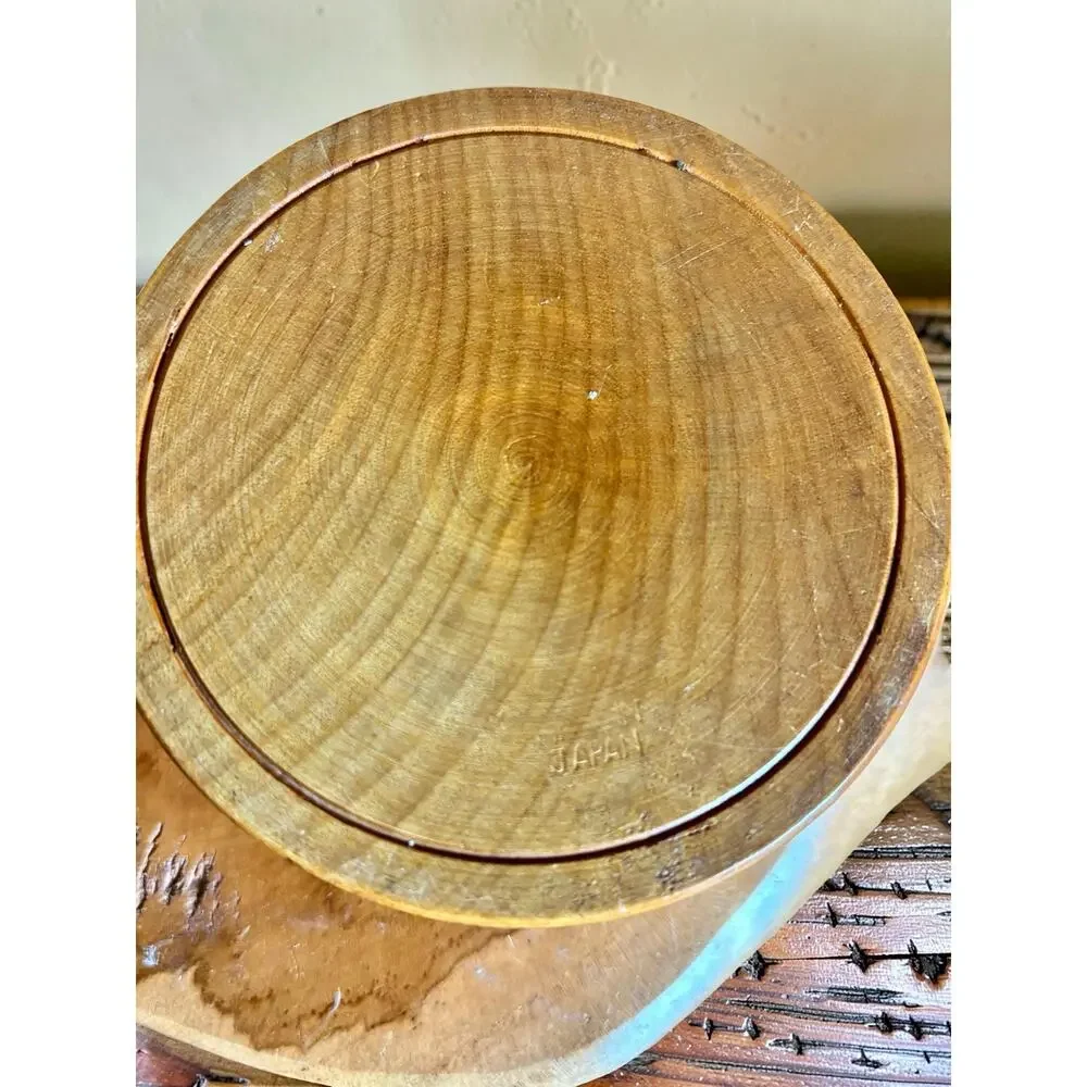 Vintage Japanese Wooden Coaster Set of 8 with Box | Made in Japan
